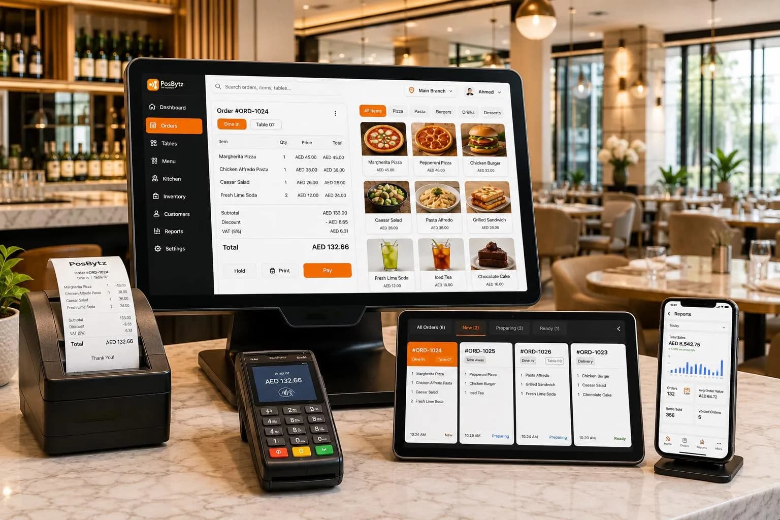 Restaurant POS software in a busy restaurant
