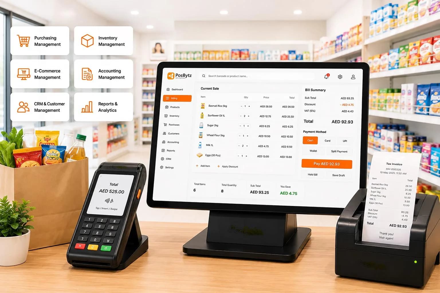 Retail billing software at a store counter